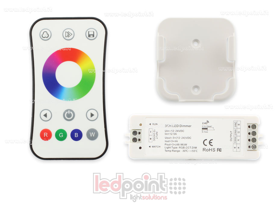 Kit telecomando + controller RGB 12/24V, 3ch*4A, RF 2.4G Kit telecomando + controller RGB 12/24V, 3ch*4A, RF 2.4G