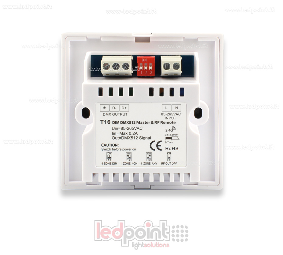 Master DMX e telecomando monocromatico RF da parete, bianco, 4 zone, 86*86mm