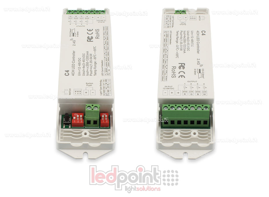 Ricevitore controller monocromatico, CCT, RGB e RGBW con pulsante 12/48V, 4ch*350-1200mA corrente costante, RF 2.4G