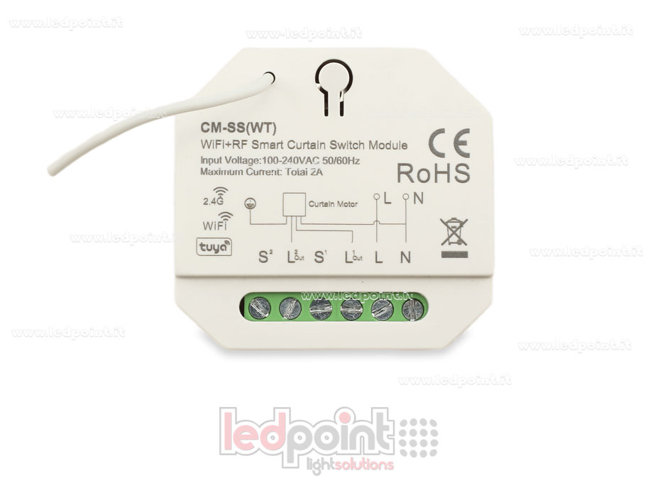 Interrutore per tende Smart 1CH*2A, 100-240VAC  WiFi+RF 2,4GHz per barra DIN
