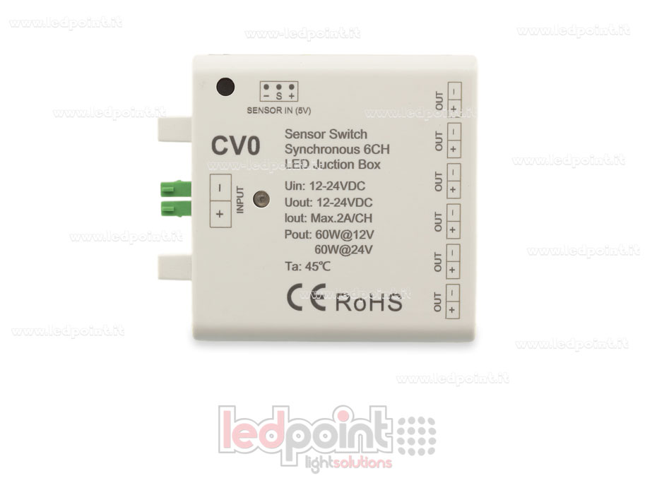 Interfaccia dimmer 6ch 60W 12V-24V con ingresso per sensore Interfaccia dimmer 6ch 60W 12V-24V con ingresso per sensore