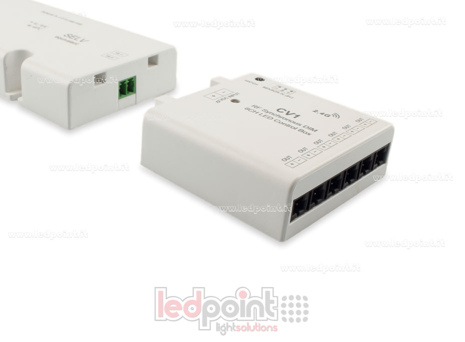 Interfaccia dimmer 6ch 60W 12V, RF 2.4GHz con ingresso per sensore Interfaccia dimmer 6ch 60W 12V, RF 2.4GHz con ingresso per sensore