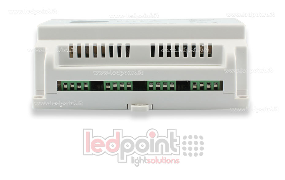 Decoder DMX 512 barra DIN, 12 canali da 5A l'uno, tensione 12-36V DC Decoder DMX 512 barra DIN, 12 canali da 5A l'uno, tensione 12-36V DC