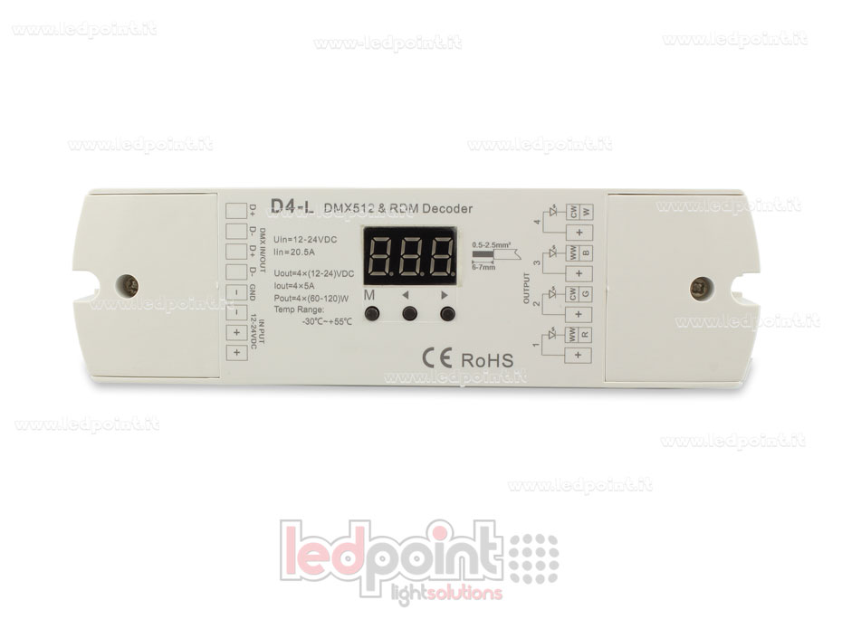 DMX 512 decoder, 4 Kanäle 5A jeder, 12-24V DC Spannung DMX 512 decoder, 4 Kanäle 5A jeder, 12-24V DC Spannung
