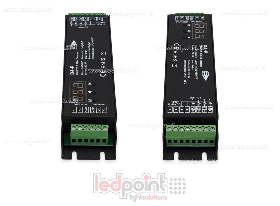 DMX 512 & RDM decoder, 4-channels 8A each, voltage 12-48V DC DMX 512 & RDM decoder, 4-channels 8A each, voltage 12-48V DC