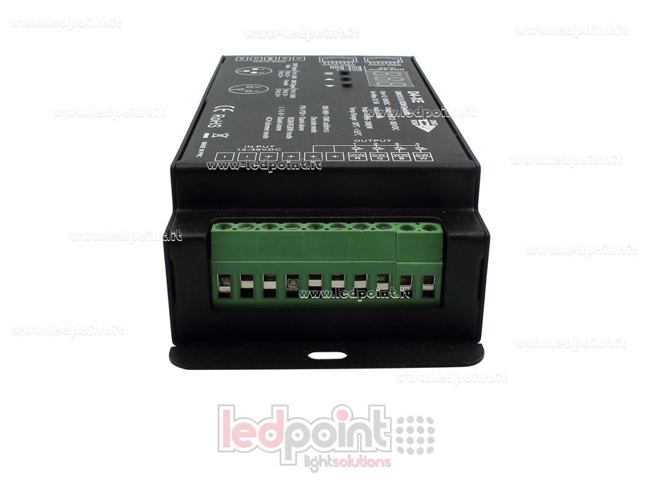 Decoder DMX 512 & RDM, 5 canali da 6A l'uno, tensione 12-24V DC, porta XLR3 e RJ45 Decoder DMX 512 & RDM, 5 canali da 6A l'uno, tensione 12-24V DC, porta XLR3 e RJ45