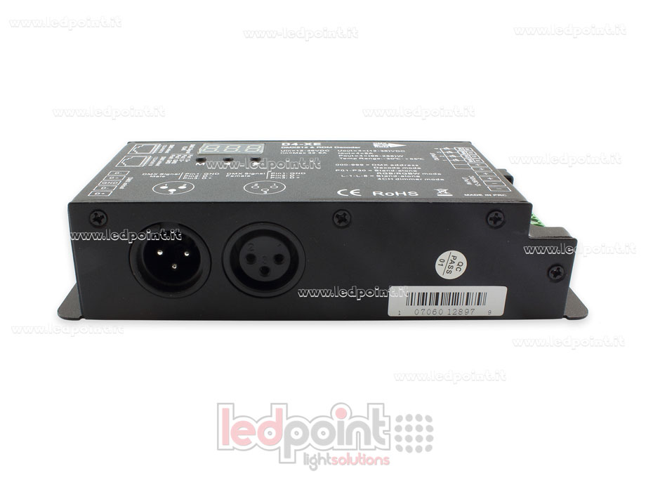 DMX 512 & RDM decoder, 4-channels 8A each, voltage 12-36V DC, XLR3 e RJ45 DMX 512 & RDM decoder, 4-channels 8A each, voltage 12-36V DC, XLR3 e RJ45