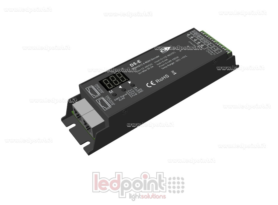 DMX 512 & RDM decoder, 5 Kanäle 4A jeder, 12-48V DC Spannung, RJ45