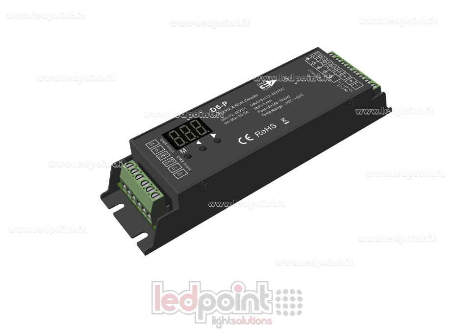 DMX 512 & RDM decoder, 5 Kanäle 4A jeder, 12-48V DC Spannung DMX 512 & RDM decoder, 5 Kanäle 4A jeder, 12-48V DC Spannung