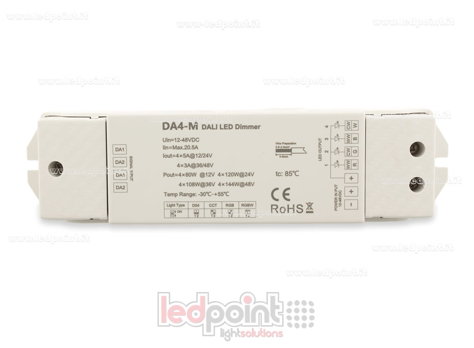 Dimmer DALI-2, 4 canali da 3A/5A, 12-48V DC, tensione costante (DT6/DT8) Dimmer DALI-2, 4 canali da 3A/5A, 12-48V DC, tensione costante (DT6/DT8)