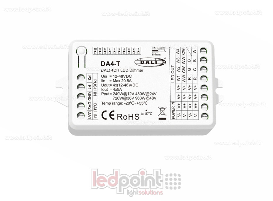 DALI-2-Dimmer, 4 Kanäle, 5A, 12-48V DC, Konstantspannung
