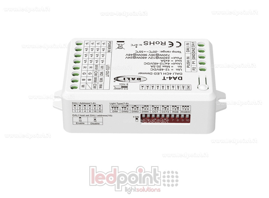 DALI-2-Dimmer, 4 Kanäle, 5A, 12-48V DC, Konstantspannung
