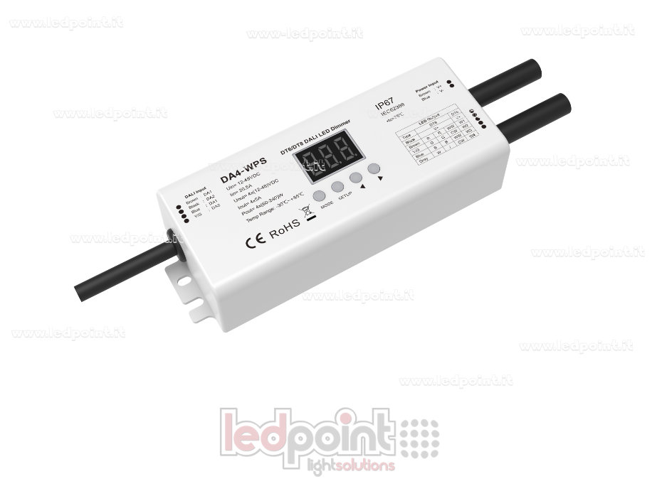 Dimmer DALI-2 Waterproof, 4 canali da 5A, 12-24V o 3A 36-48V, tensione costante Dimmer DALI-2 Waterproof, 4 canali da 5A, 12-24V o 3A 36-48V, tensione costante