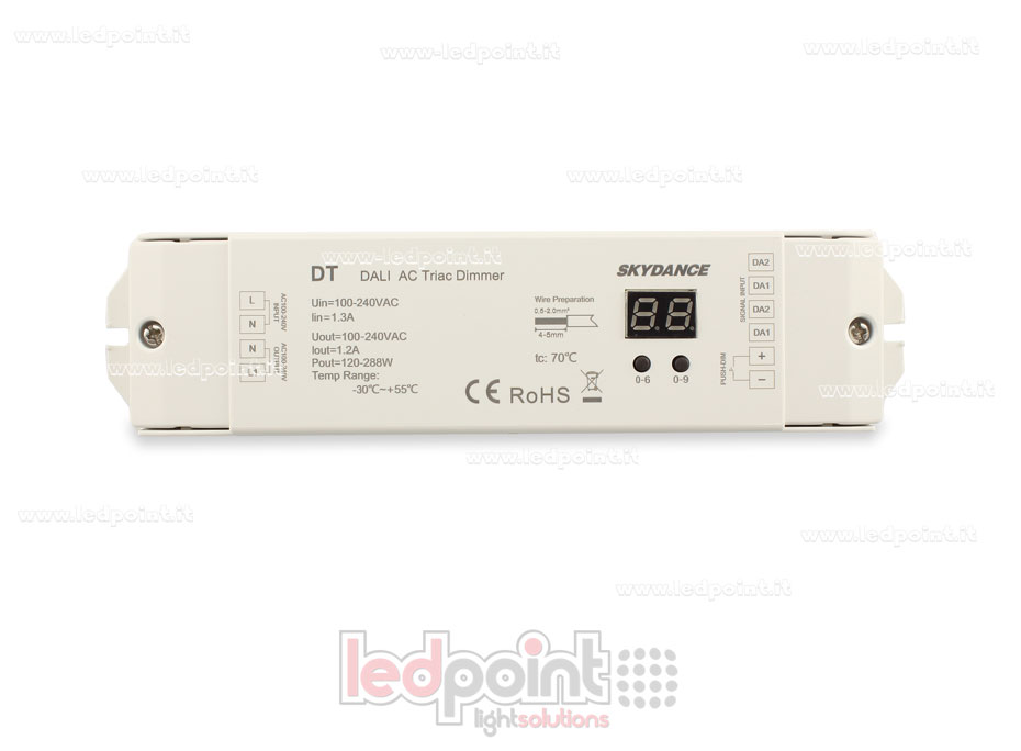 Dimmer DALI, 1 canale da 1.2A, 100-240VAC Triac Dimmer DALI, 1 canale da 1.2A, 100-240VAC Triac