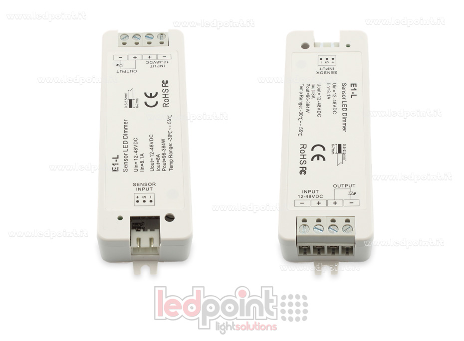 Dimmer on/off monocromatico con uscita per sensori 12/48V, 1chx8A Dimmer on/off monocromatico con uscita per sensori 12/48V, 1chx8A