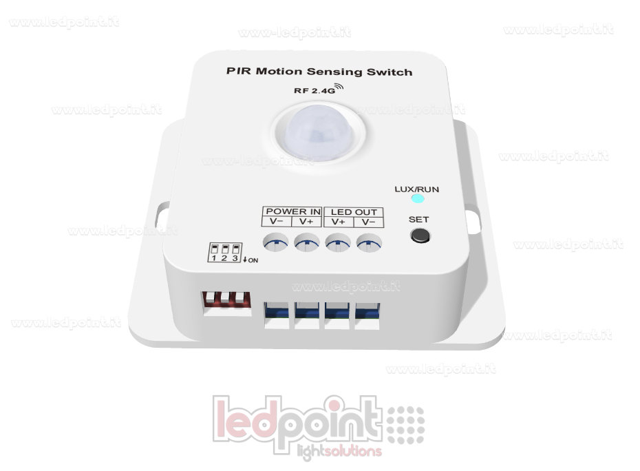 Interruttore con sensore di movimento PIR, 6A*12-24V/4A*36-48V, RF2.4GHz Interruttore con sensore di movimento PIR, 6A*12-24V/4A*36-48V, RF2.4GHz