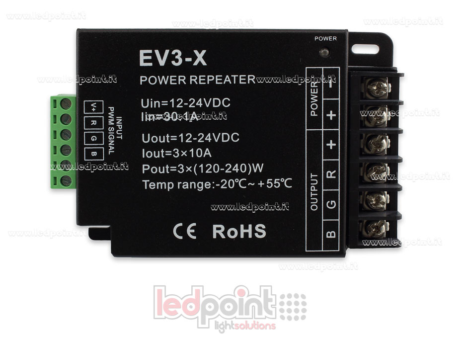 Amplificatore RGB 30A (3 canali da 10A) 12-36V Amplificatore RGB 30A (3 canali da 10A) 12-36V
