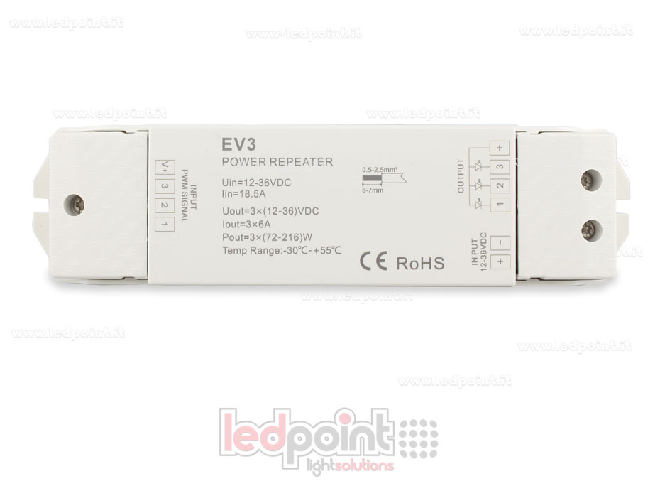 Amplificatore RGB 18A (3 canali da 7A) 12-36V Amplificatore RGB 18A (3 canali da 7A) 12-36V