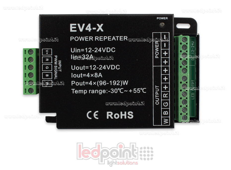 Amplificatore RGBW 32A (4 canali da 10A) 12-24V Amplificatore RGBW 32A (4 canali da 10A) 12-24V