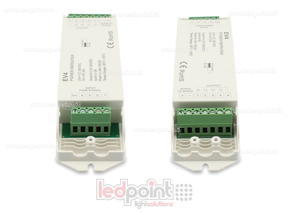 Amplificatore RGBW 20A (4 canali da 6A) 12-36V Amplificatore RGBW 20A (4 canali da 6A) 12-36V
