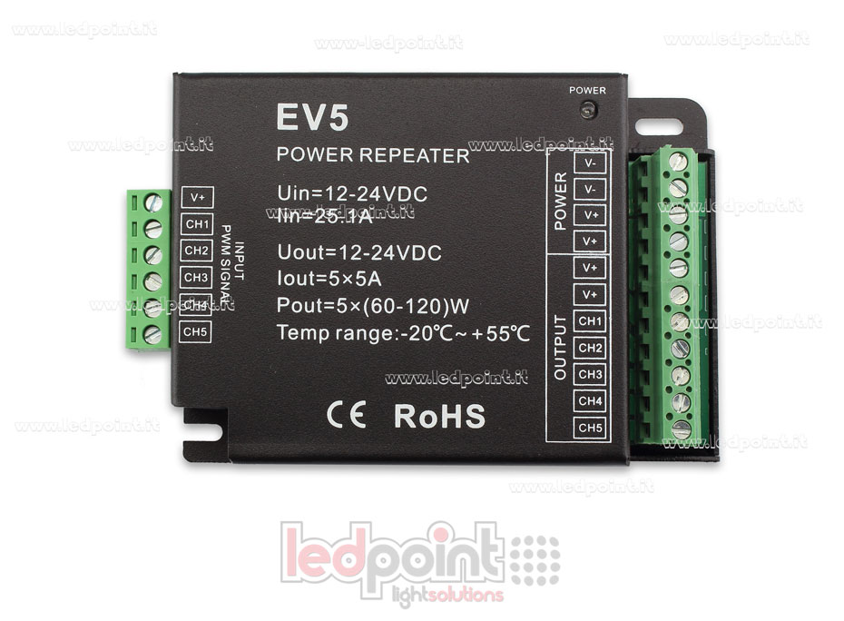 RGBCCT Verstärker 25A (5 Kanäle 5A jeder) 12-24V RGBCCT Verstärker 25A (5 Kanäle 5A jeder) 12-24V