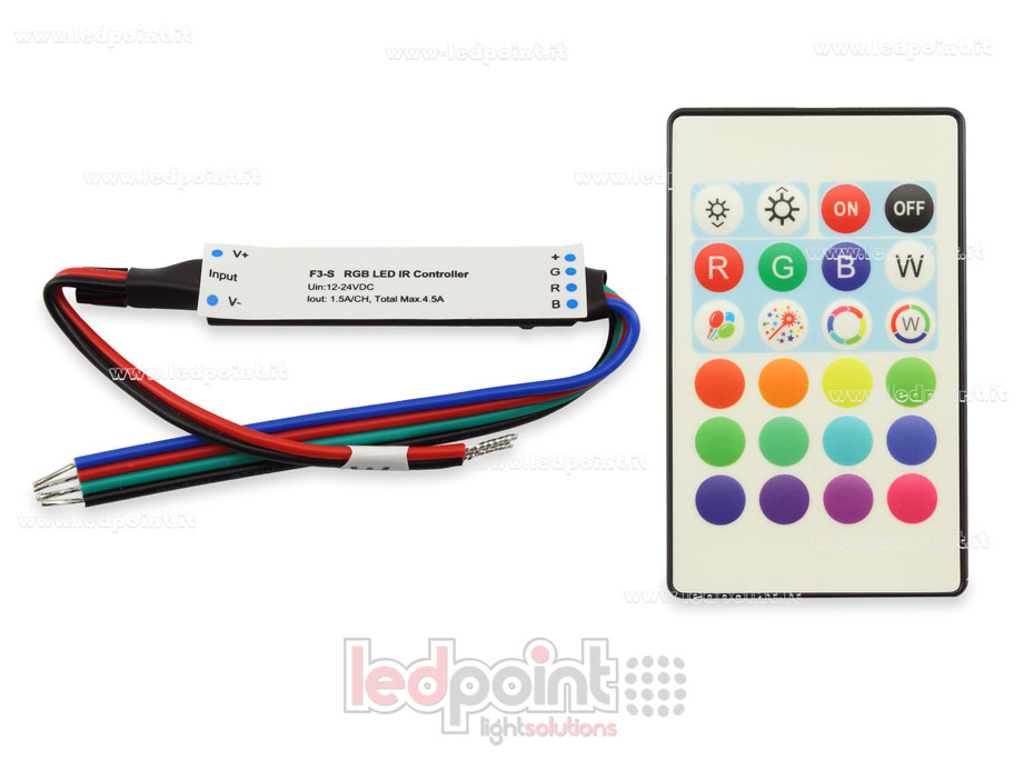 Mini IR RGB Einzelfarbdimmer Empfänger mit Fernbedienung 12/24V, 3ch 1,5A/CH Mini IR RGB Einzelfarbdimmer Empfänger mit Fernbedienung 12/24V, 3ch 1,5A/CH