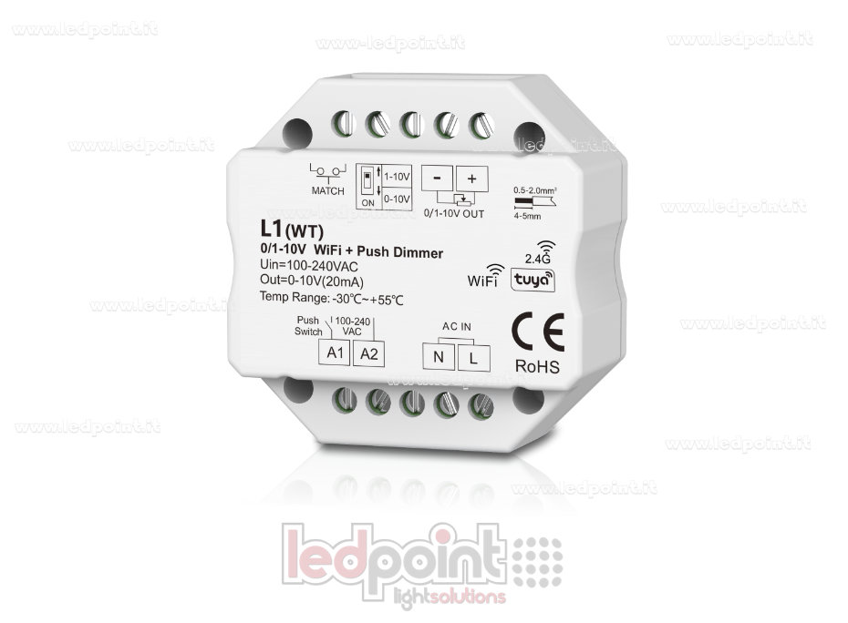Ricevitore dimmer monocromatico 1 canale 0/1-10V WIFI, push dim AC, RF 2.4G, per scatola di derivazione a muro