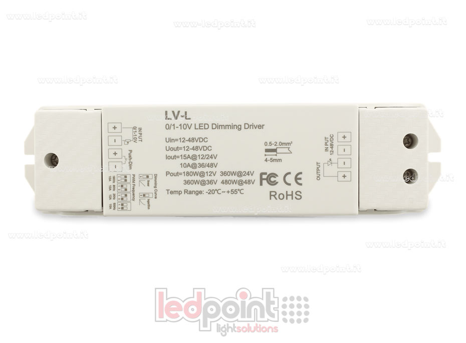 Dimmer 0/1-10V, tensione costante 12/48V, 1ch*15A, push dim Dimmer 0/1-10V, tensione costante 12/48V, 1ch*15A, push dim