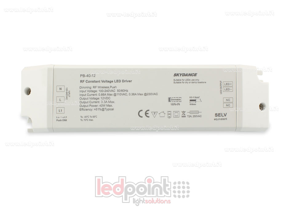 Alimentatore 40W 12V RF Wireless, Push-Dim SkyDance Alimentatore 40W 12V RF Wireless, Push-Dim SkyDance