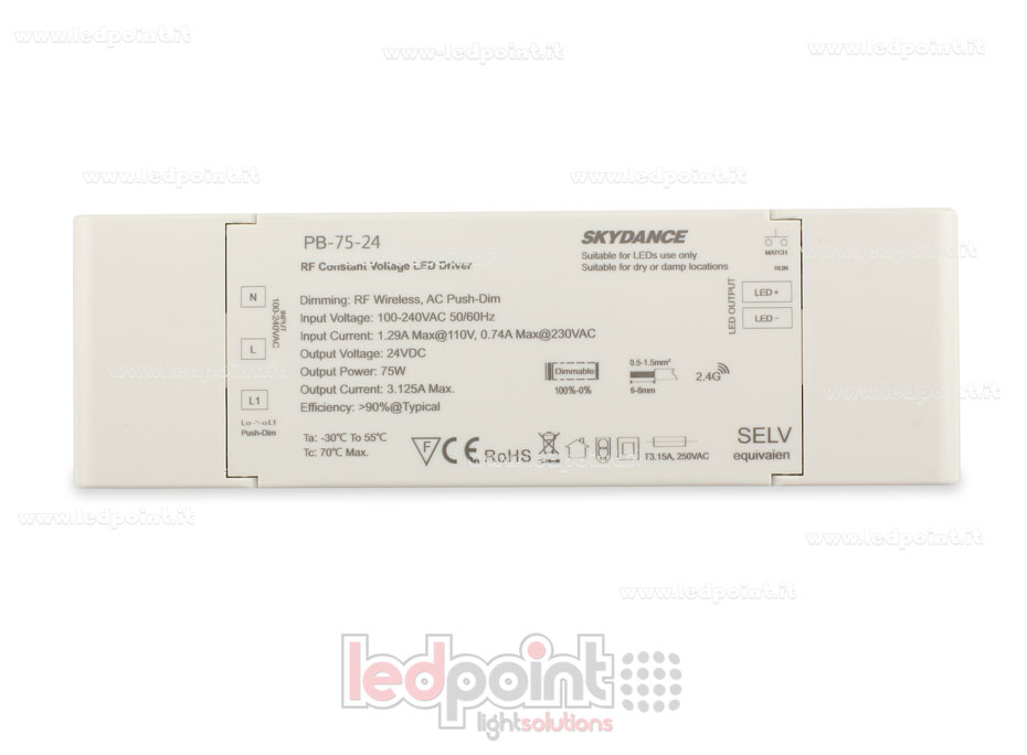 Alimentatore 75W 24V RF Wireless, Push-Dim SkyDance