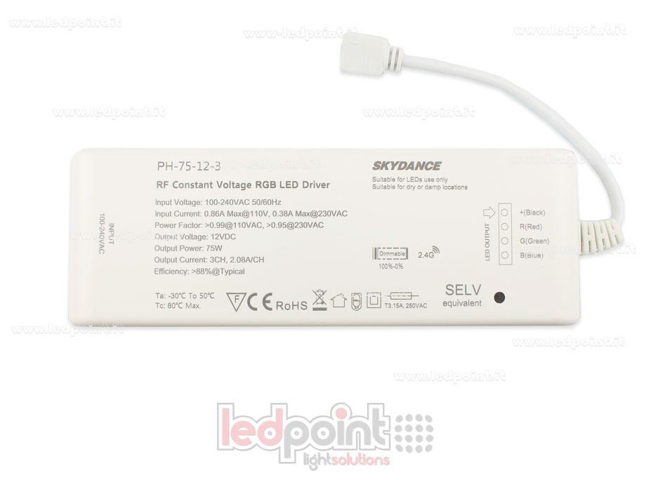 Power supply 75W 12V, 3 channels, RF Wireless SkyDance Power supply 75W 12V, 3 channels, RF Wireless SkyDance