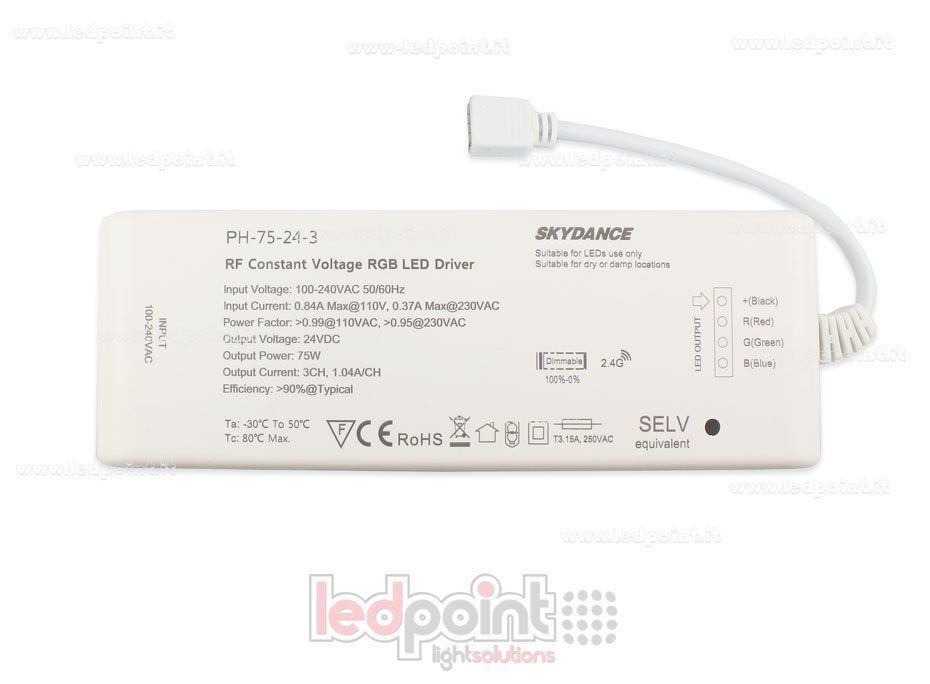 Power supply 75W 24V, 3 channels, RF Wireless SkyDance Power supply 75W 24V, 3 channels, RF Wireless SkyDance