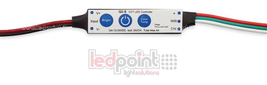 CCT mini dimmer receiver 12/24V, 2ch 2A/CH 3 keys no RF CCT mini dimmer receiver 12/24V, 2ch 2A/CH 3 keys no RF