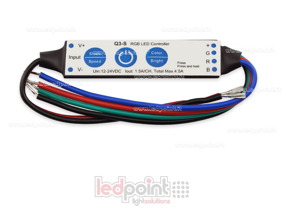Ricevitore dimmer mini RGB 12/24V, 3ch 1.5A/CH 3 tasti no RF Ricevitore dimmer mini RGB 12/24V, 3ch 1.5A/CH 3 tasti no RF