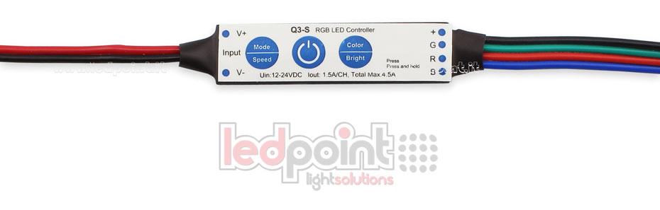Ricevitore dimmer mini RGB 12/24V, 3ch 1.5A/CH 3 tasti no RF Ricevitore dimmer mini RGB 12/24V, 3ch 1.5A/CH 3 tasti no RF