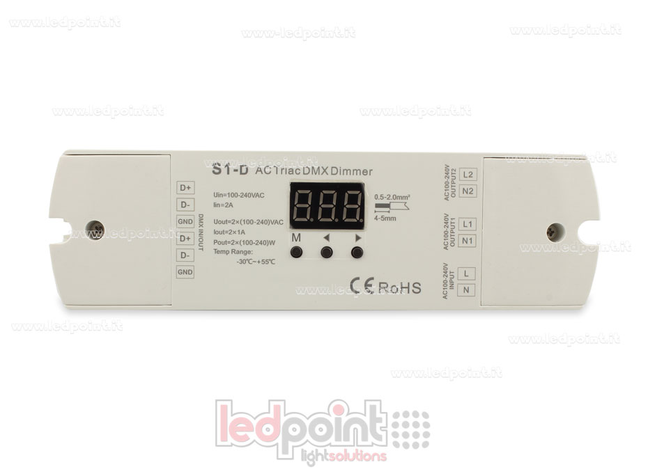 Triac AC DMX512 dimmer, 2 canali da 1A Triac AC DMX512 dimmer, 2 canali da 1A