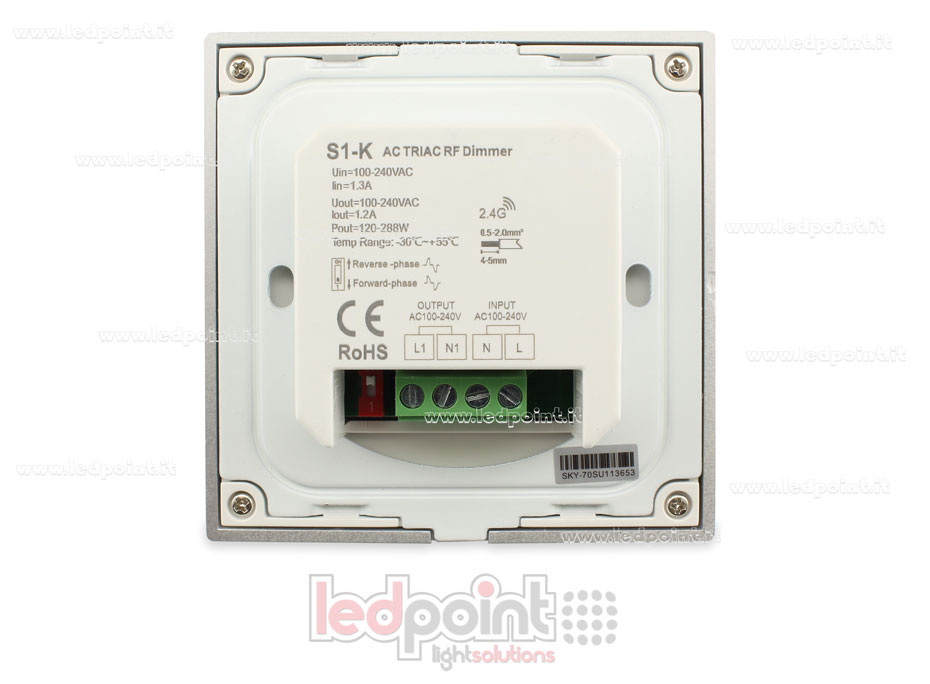 Telecomando bianco da parete Triac dimmer 86x86mm a rotella, 1ch*1.2A Telecomando bianco da parete Triac dimmer 86x86mm a rotella, 1ch*1.2A