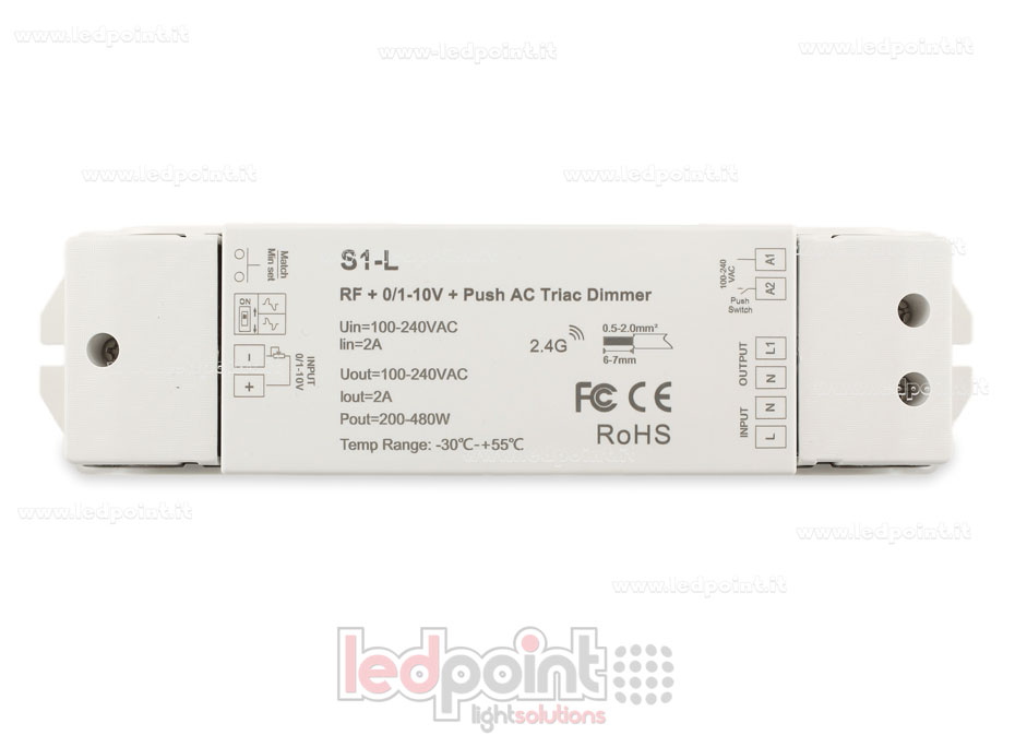 Controller monocromatico triac 100/230V, RF 2.4G, 0/1-10V, Push AC Controller monocromatico triac 100/230V, RF 2.4G, 0/1-10V, Push AC