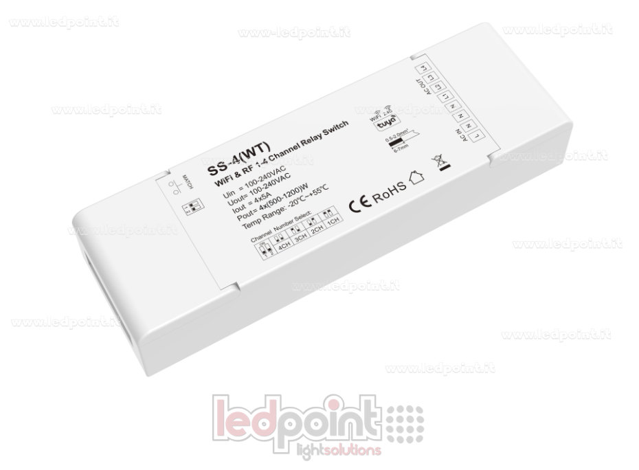 Selettore a relè 100-240V AC 4CH*5A Wifi e RF, 4 canali 
