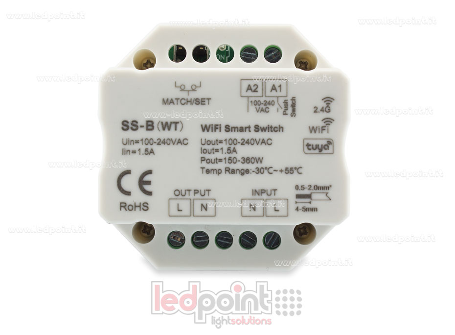 Single-colour 100-240VAC on/off non-dimmable 1.5A, push switch, WiFi, RF 2.4G controller for wall power socket Single-colour 100-240VAC on/off non-dimmable 1.5A, push switch, WiFi, RF 2.4G controller for wall power socket