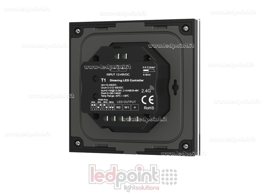 Controller e telecomando da parete nero monocromatico touch 4CH*3A 12-24VDC RF2.4G Controller e telecomando da parete nero monocromatico touch 4CH*3A 12-24VDC RF2.4G
