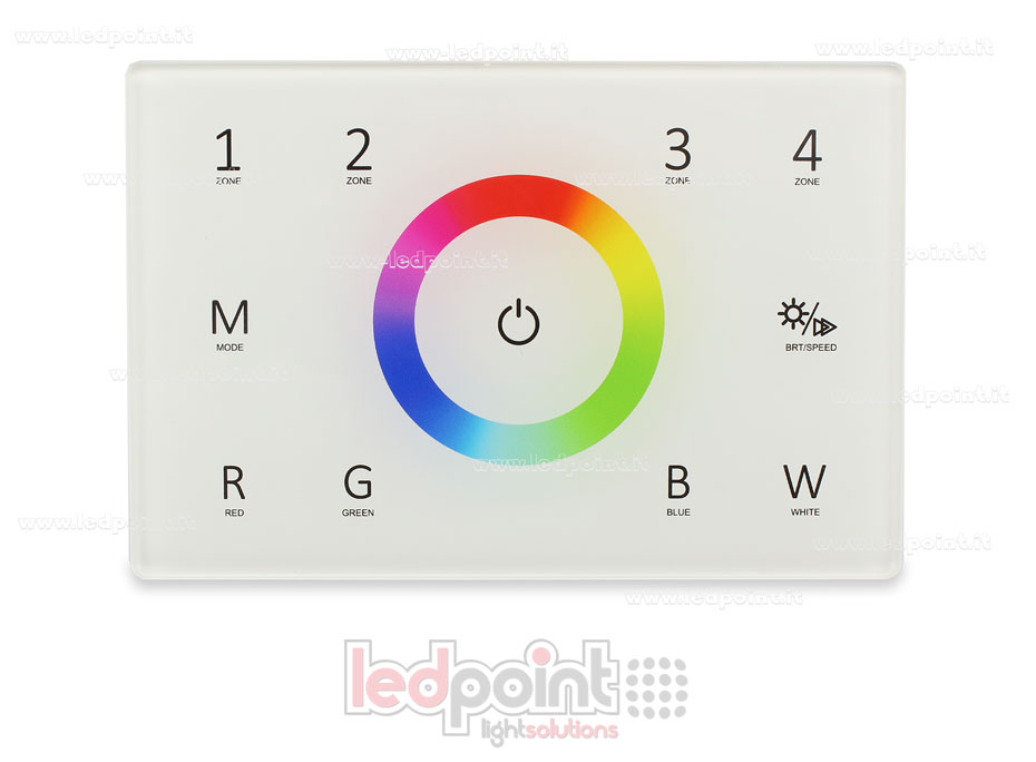 Telecomando RGBW master da parete bianco 4 zone RF2.4G + DMX512 120*80mm per scatola 503