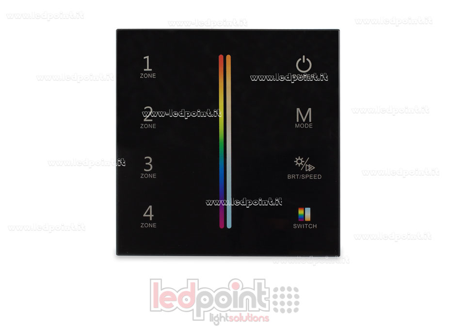 Telecomando da parete RGB/CCT nero 4 zone RF2.4G Telecomando da parete RGB/CCT nero 4 zone RF2.4G