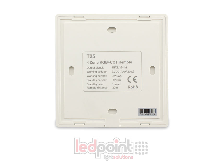 Telecomando da parete RGB/CCT nero 4 zone RF2.4G Telecomando da parete RGB/CCT nero 4 zone RF2.4G