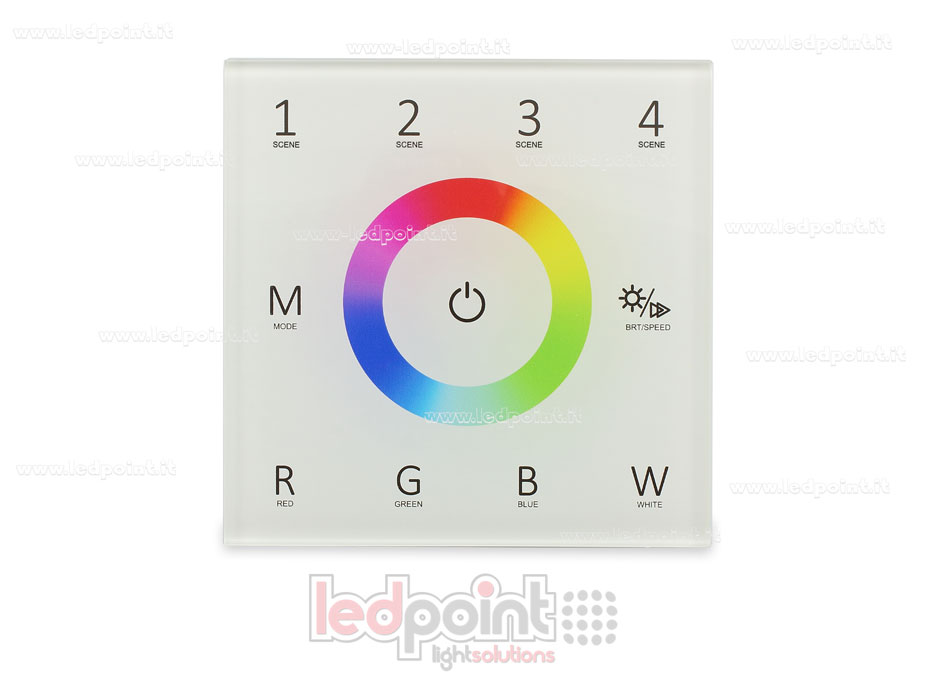 Controller e telecomando RF da parete RGBW 12-24V, bianco, 86x86mm Controller e telecomando RF da parete RGBW 12-24V, bianco, 86x86mm
