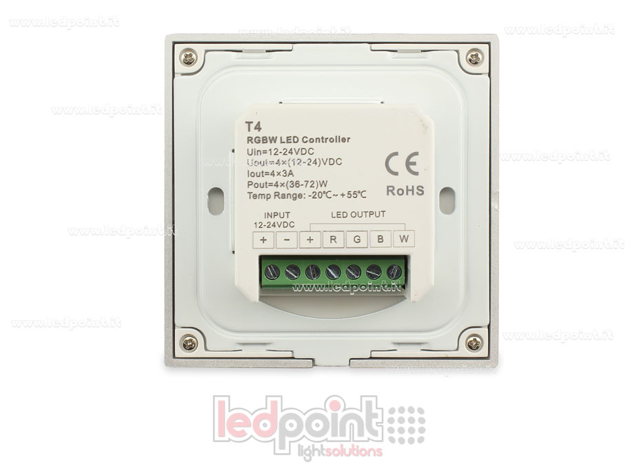 Controller e telecomando RF da parete RGBW 12-24V, bianco, 86x86mm Controller e telecomando RF da parete RGBW 12-24V, bianco, 86x86mm