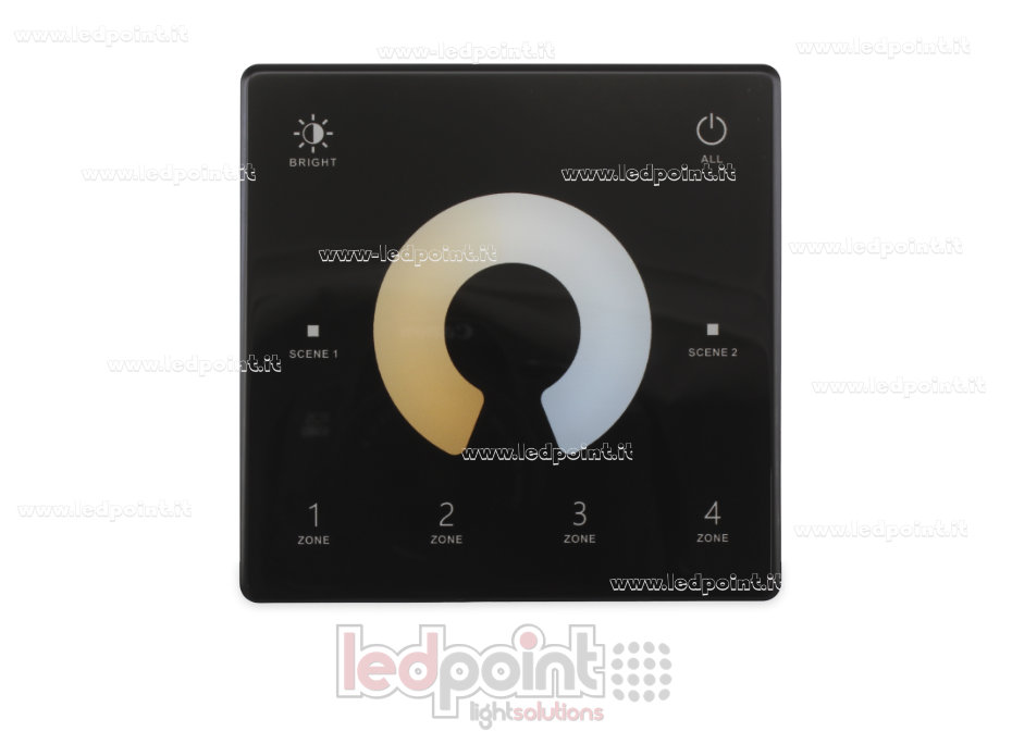 Telecomando da parete slim CCT, a batteria, nero, 4 zone RF2.4G Telecomando da parete slim CCT, a batteria, nero, 4 zone RF2.4G