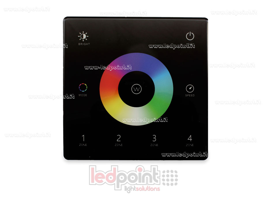 Telecomando da parete slim RGB/RGBW, a batteria, nero, 4 zone RF2.4G Telecomando da parete slim RGB/RGBW, a batteria, nero, 4 zone RF2.4G