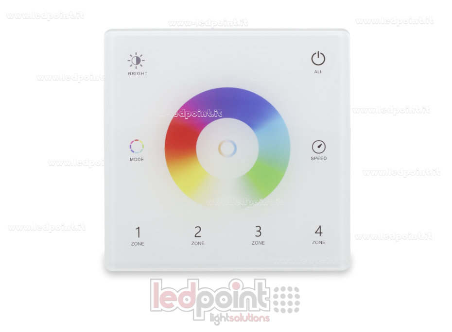 White slim wall remote control, RGB+CCT battery-powered, 4 zones RF2.4G White slim wall remote control, RGB+CCT battery-powered, 4 zones RF2.4G