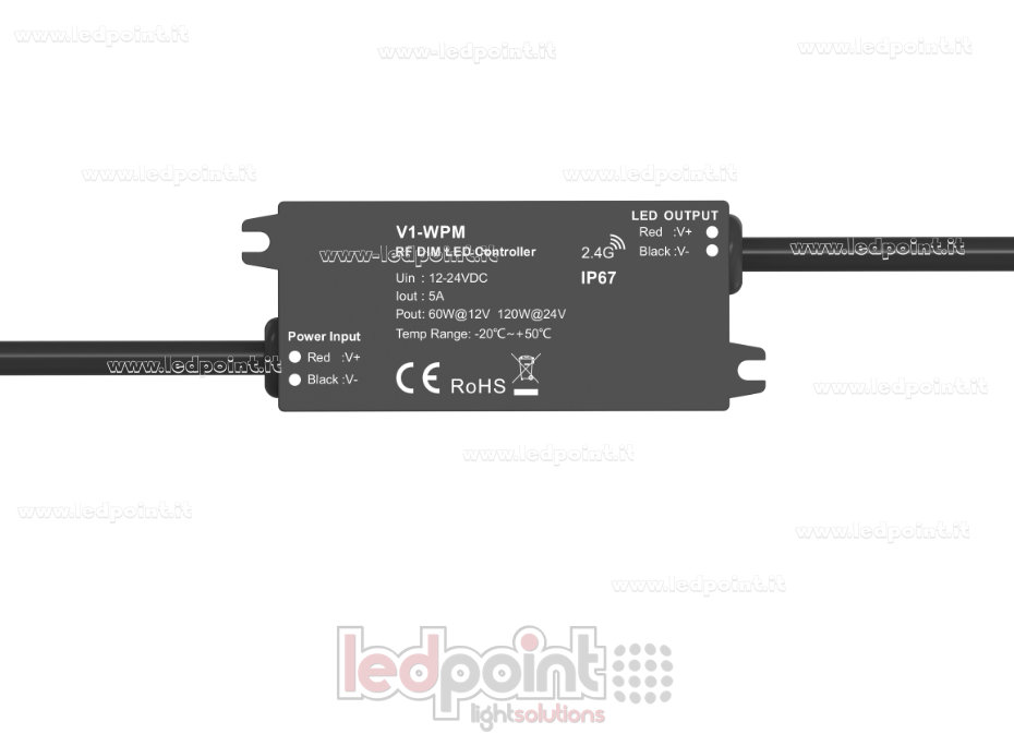 Mini controller LED RF per dimmerazione, IP67, 12/24V, 1ch 3A/CH Mini controller LED RF per dimmerazione, IP67, 12/24V, 1ch 3A/CH